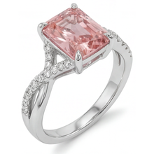 Peach Sapphire 2.8 Carat Genuine Emerald Padparadscha Pave Ring 14K White Gold