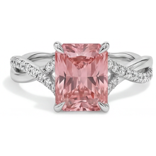 Peach Sapphire 2.8 Carat Genuine Emerald Padparadscha Pave Ring 14K White Gold