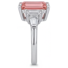 Padparadscha Sapphire Engagement Ring 3.9 Carat Real Emerald and White Baguette Three Stone Cathedral 14K Gold