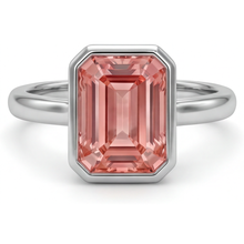 Peach Color Sapphire 2.5 Carat Natural Emerald Padparadscha Bezel Solitaire Ring 14K White Gold