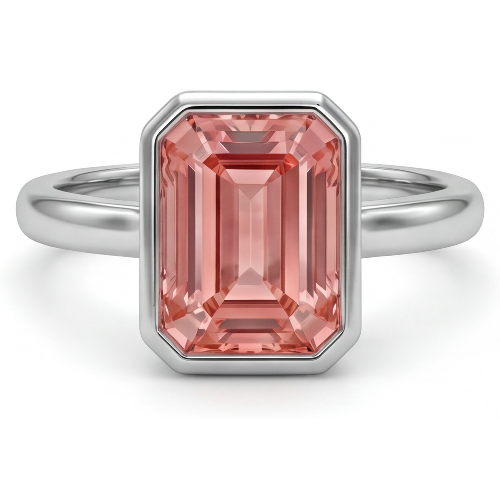 Peach Color Sapphire 2.5 Carat Natural Emerald Padparadscha Bezel Solitaire Ring 14K White Gold