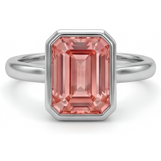 Peach Color Sapphire 2.5 Carat Natural Emerald Padparadscha Bezel Solitaire Ring 14K White Gold