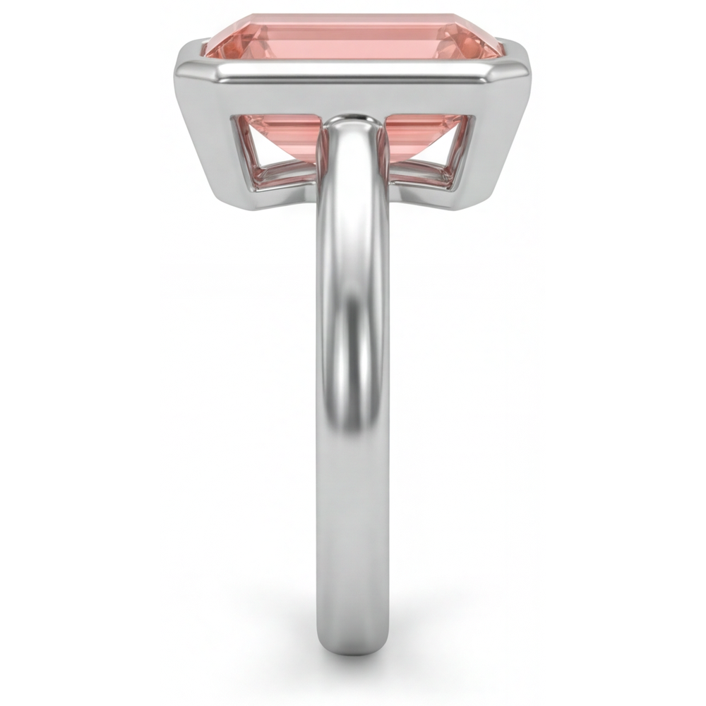 Peach Color Sapphire 2.5 Carat Natural Emerald Padparadscha Bezel Solitaire Ring 14K White Gold