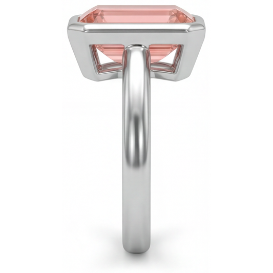 Peach Color Sapphire 2.5 Carat Natural Emerald Padparadscha Bezel Solitaire Ring 14K White Gold
