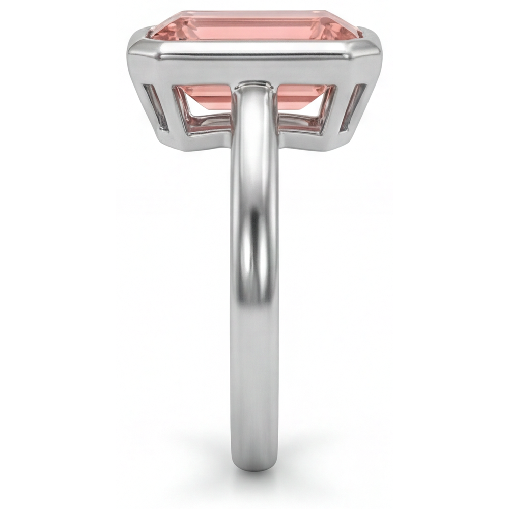 Peach Sapphire 2.5 Carat Natural Emerald Padparadscha Bezel Solitaire Ring 14K White Gold