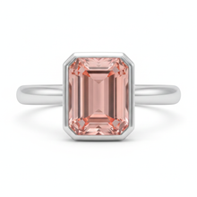 Peach Color Sapphire 2.5 Carat Genuine Emerald Padparadscha Bezel Solitaire Ring 14K White Gold