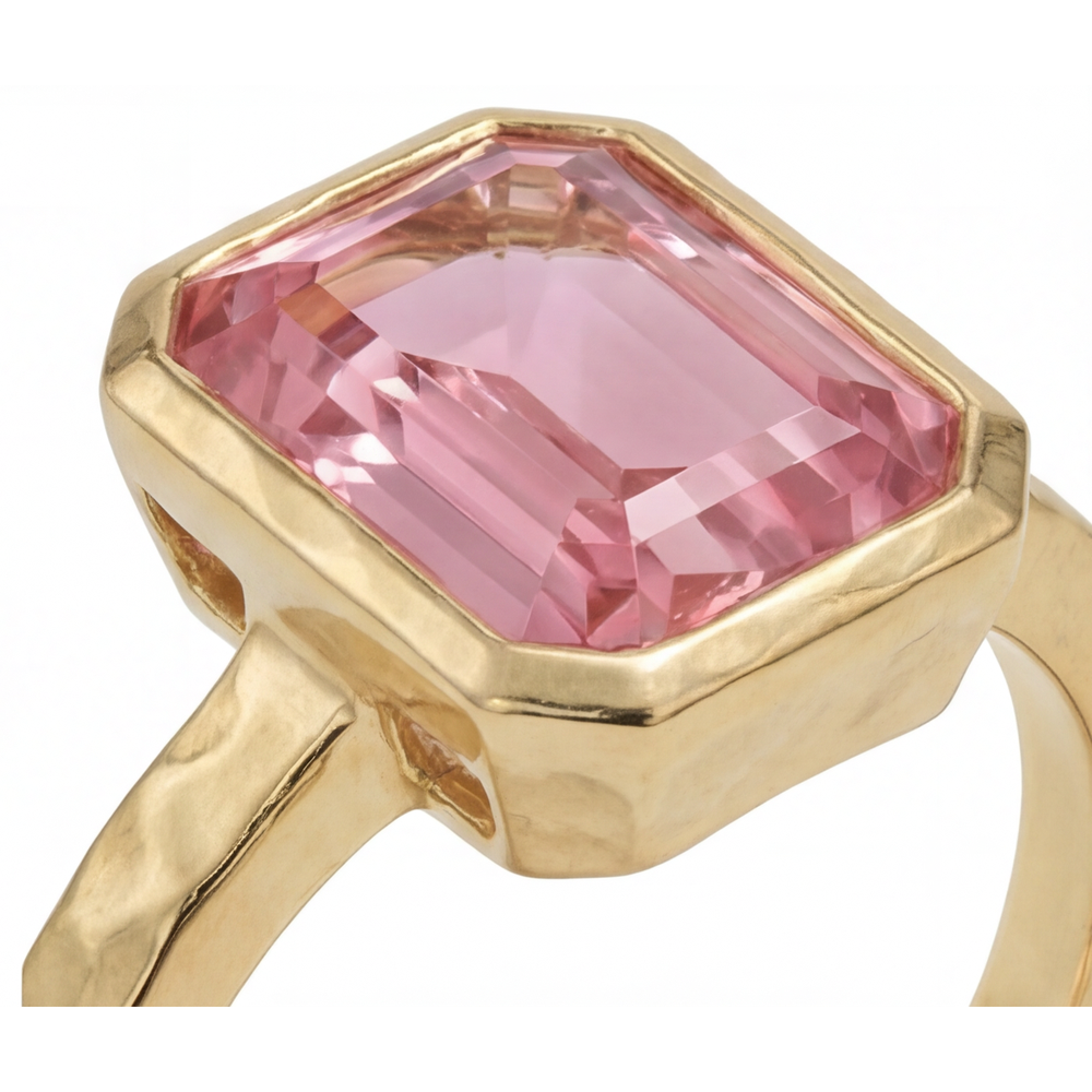 Peach Color Sapphire 3 Carat Natural Emerald Padparadscha Bezel Solitaire Ring 14K Yellow Gold
