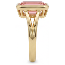 Peach Sapphire Emerald Cut 3 Carat Natural Padparadscha Bezel Split Shank Ring 14K Yellow Gold