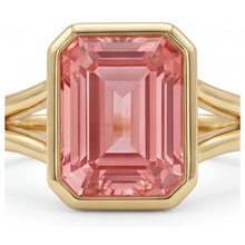 Peach Sapphire Emerald Cut 3 Carat Natural Padparadscha Bezel Split Shank Ring 14K Yellow Gold