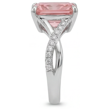 Peach Color Sapphire 3.3 Carat Genuine Emerald Padparadscha Bypass Ring 14K White Gold
