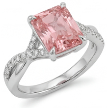 Peach Color Sapphire 3.3 Carat Genuine Emerald Padparadscha Bypass Ring 14K White Gold