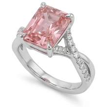 Peach Color Sapphire 3.3 Carat Genuine Emerald Padparadscha Bypass Ring 14K White Gold