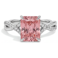 Peach Color Sapphire 3.3 Carat Genuine Emerald Padparadscha Bypass Ring 14K White Gold