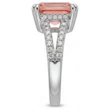 Antique Padparadscha Sapphire Ring 3.3 Carat Genuine Emerald Split Shank 14K White Gold
