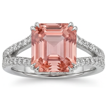 Antique Padparadscha Sapphire Ring 3.3 Carat Genuine Emerald Split Shank 14K White Gold