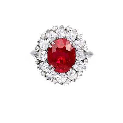 Round And Pear Cut Natural Earth Mined Diamonds With Ruby Ring 17.75 Ct White Gold 14K