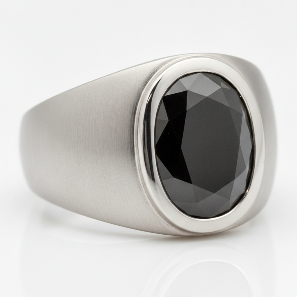 Black Diamond Engagement Ring 3.79 Carat Real Oval Fancy Bezel Platinum