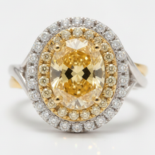 Yellow Gemstone Engagement Ring 1.01 Carat Real Oval Fancy Intense Diamond Double Halo 18K Gold
