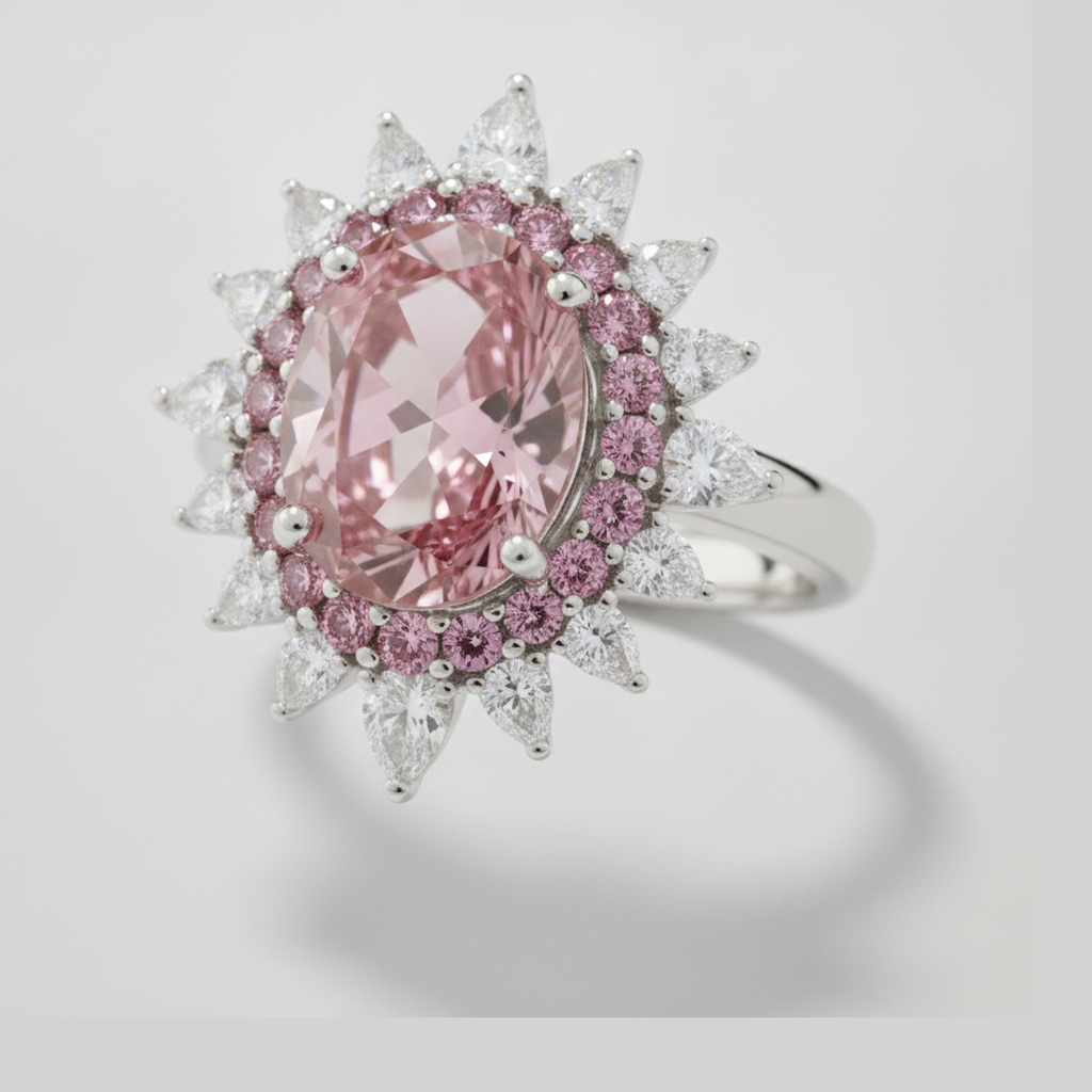 Pink Gemstone Engagement Ring Genuine Oval Fancy Diamond Semi Halo Platinum