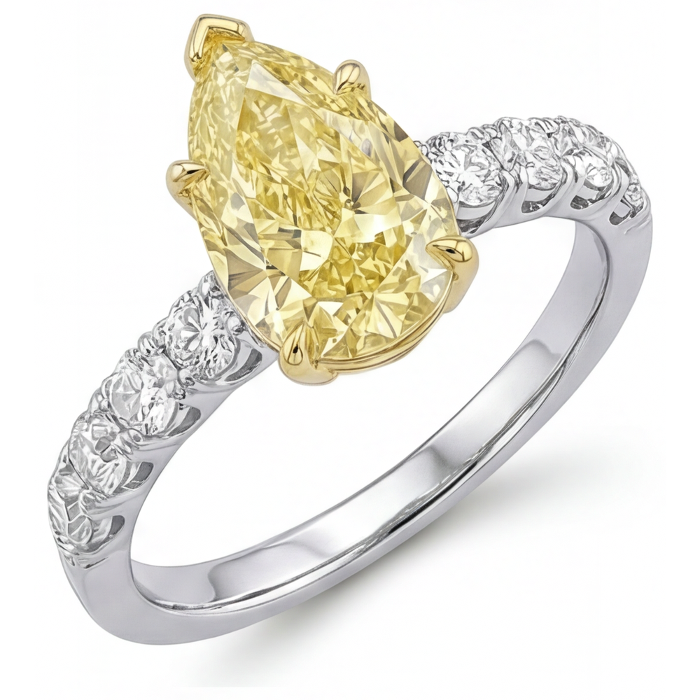 Genuine Fancy Yellow Diamond Fine Jewelry Ring 1.5 ct Two-Tone 14K Gold – angle view