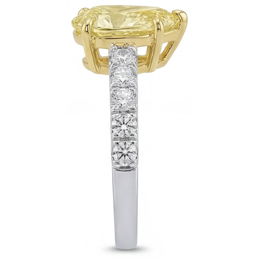 Fancy Yellow Diamond Pear Shape Fine Jewelry Ring in Two-Tone 14K Gold – back view