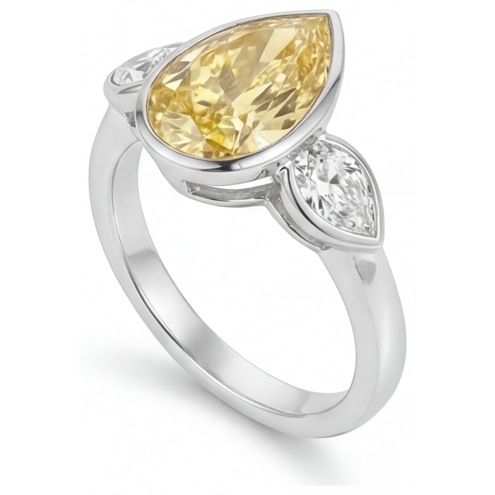 Fancy Yellow Diamond Pear Shape Fine Jewelry Ring in 14 Karat White Gold – side view