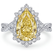 Fancy Yellow Diamond Halo Engagement Ring 3-ct 14 Karat Two Tone Gold – front view
