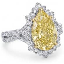 Genuine Fancy Yellow Diamond Halo Engagement Ring 3 ct 14 Karat Two Tone Gold – side view
