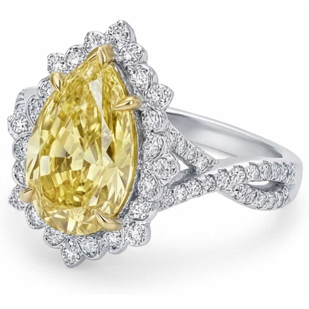 Elegant Fancy Yellow Diamond Halo Engagement Ring 3 ct – profile view