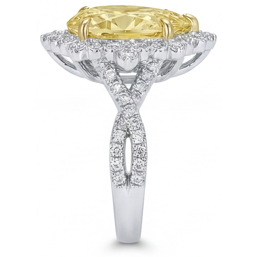 Halo Engagement Ring 14 Karat Two Tone Gold with Fancy Yellow Diamond – back view