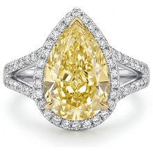 Authentic Fancy Yellow Diamond Halo Engagement Ring 3 ct Two-Tone 14K Gold – front view