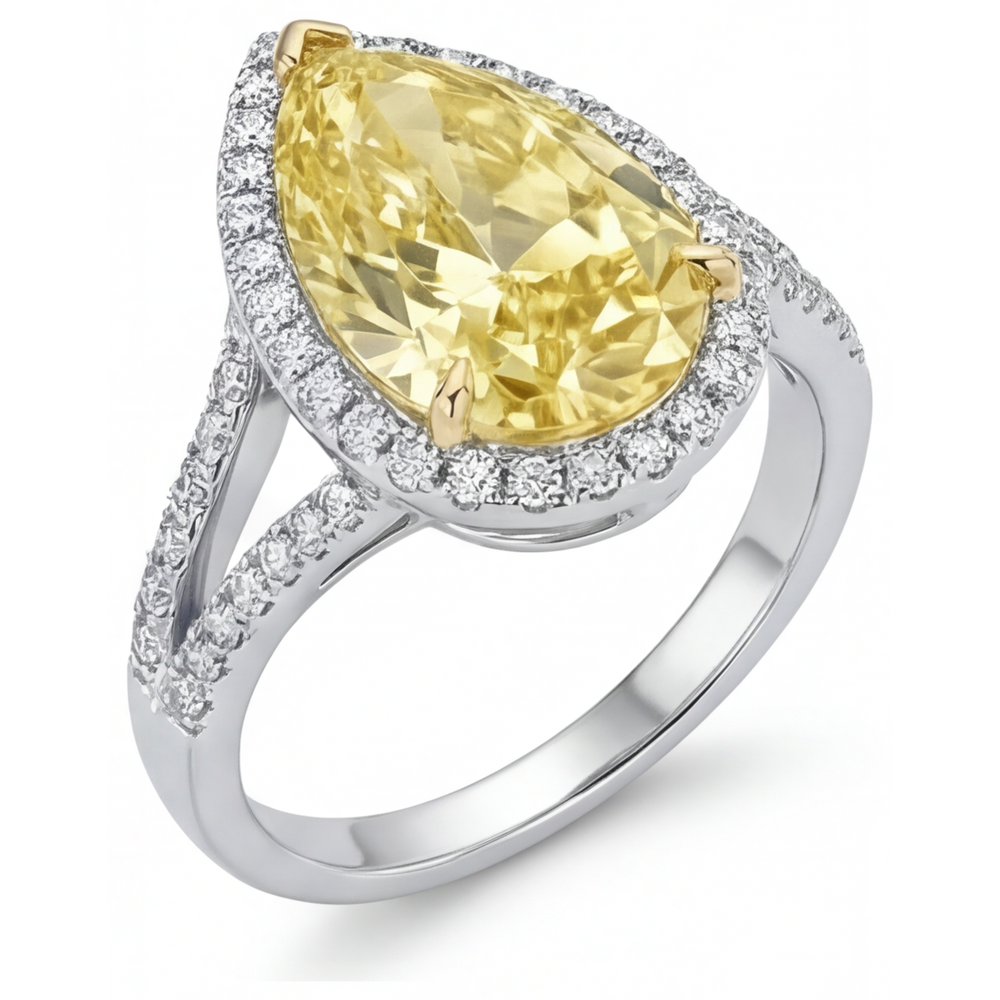 Luxury Fancy Yellow Diamond Halo Engagement Ring 3 ct – side view