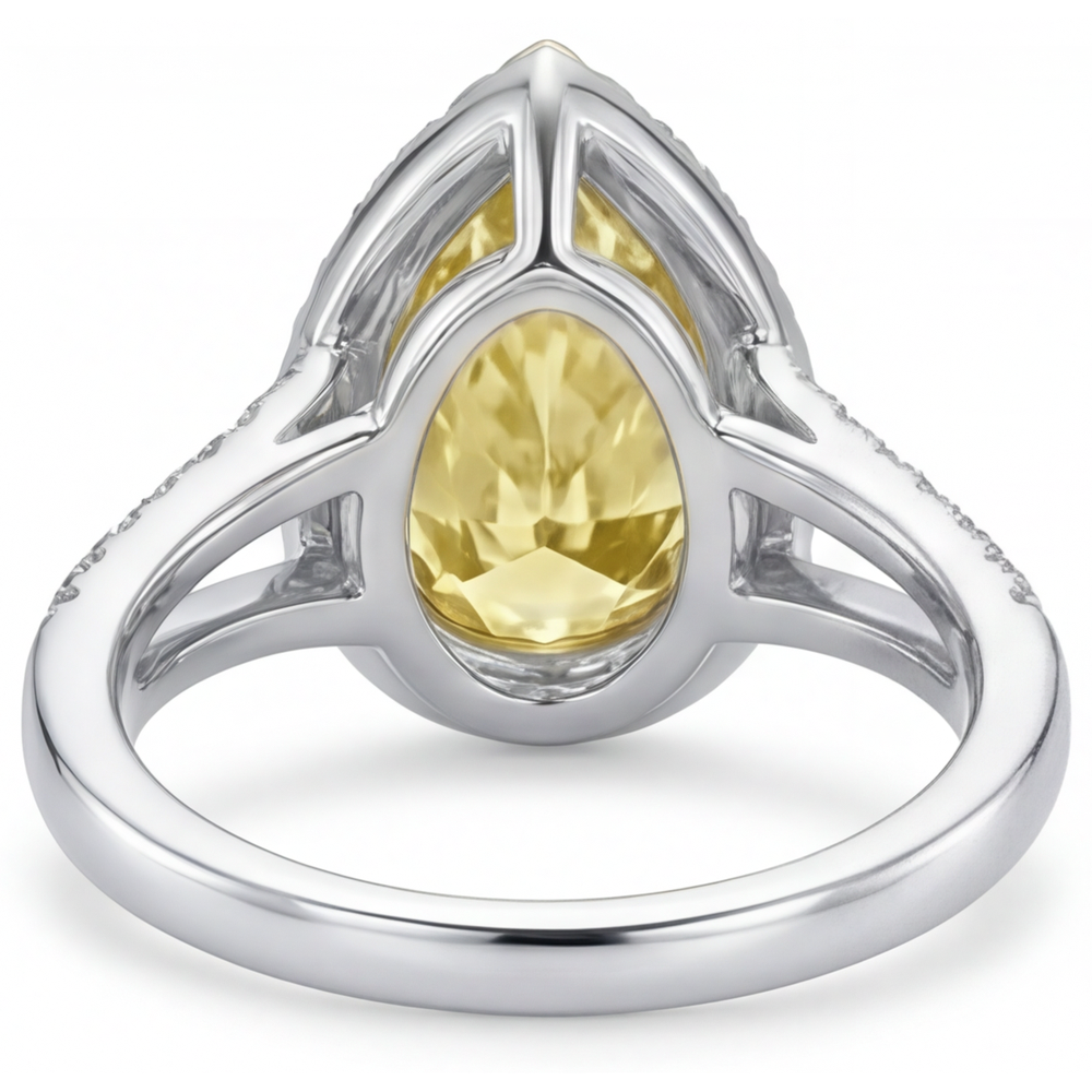 Halo Engagement Ring Two-Tone 14K Gold with Fancy Yellow Diamond – back view