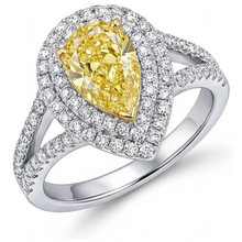 Genuine Fancy Yellow Diamond Halo Ring 1.50 ct Two-Tone 14K Gold – front view