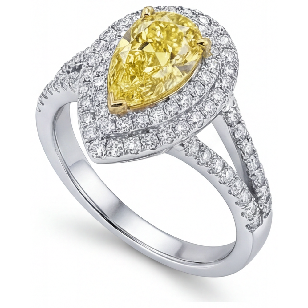 Sophisticated Fancy Yellow Diamond Halo Ring 1.50 ct – angle view