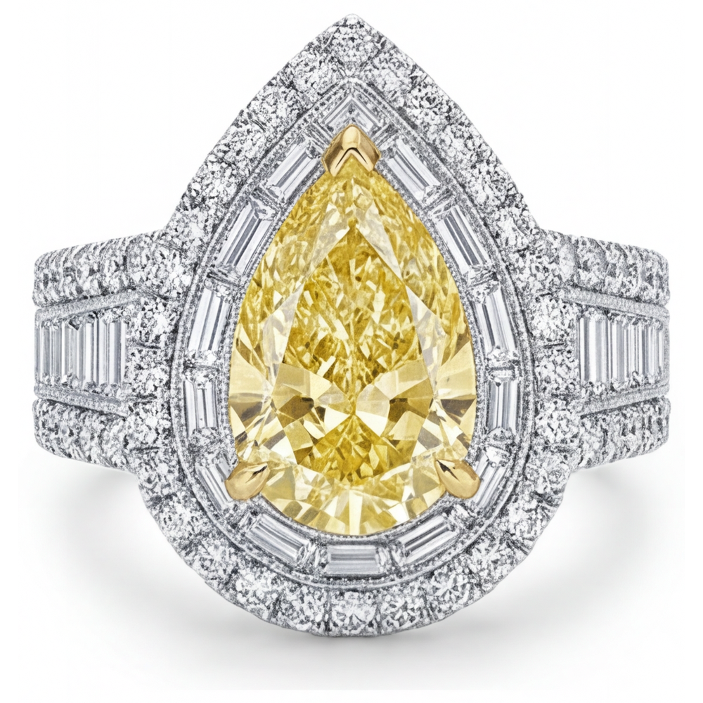 Halo Ring Two-Tone 14K Gold with Fancy Yellow Diamond – main view