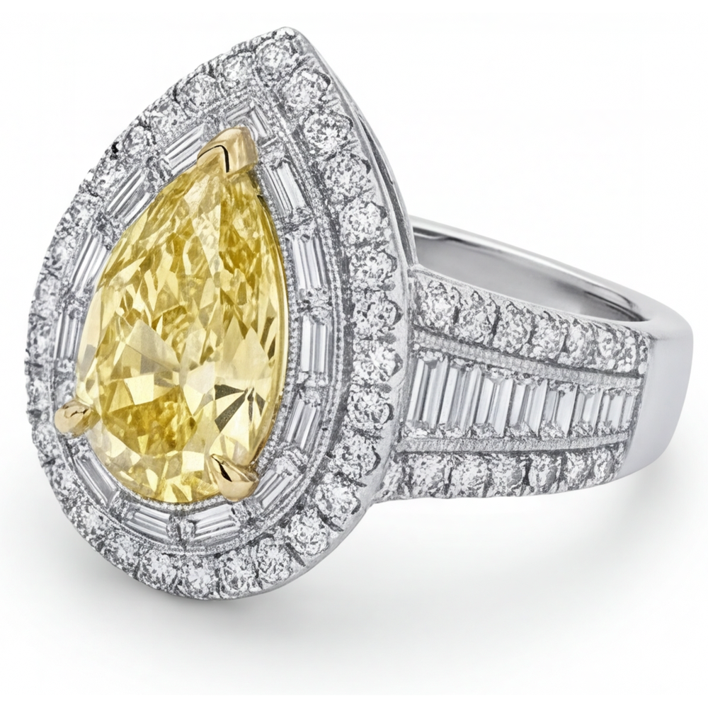 Halo Ring Two-Tone 14K Gold with Fancy Yellow Diamond – side view