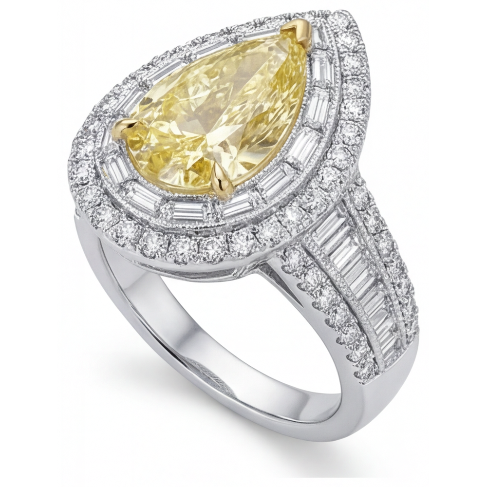 Earth-Mined Fancy Yellow Diamond Halo Ring 3.50 ct Two-Tone 14K Gold – angle view