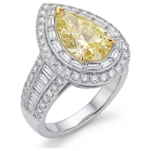 Pear Cut Fancy Yellow Diamond ring in Two-Tone 14K Gold – profile view