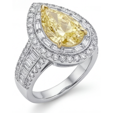 Fancy Yellow Diamond Pear Cut Halo Ring in Two-Tone 14K Gold – top view