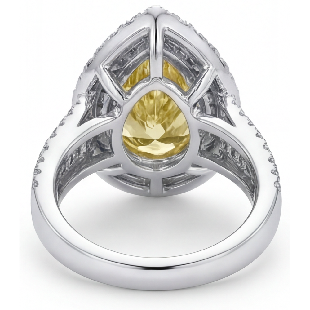 Earth-Mined Fancy Yellow Diamond Halo Ring 3.50 ct Two-Tone 14K Gold – back view