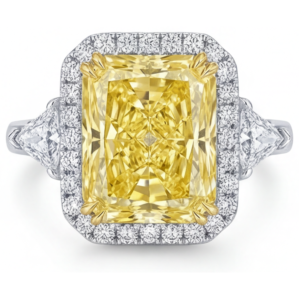 Fancy Yellow Diamond Halo Setting Ring 3-ct 14K Two Tone Gold – main view