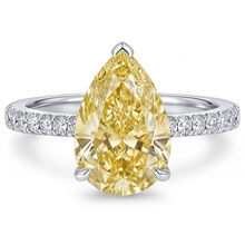 Pear Cut Fancy Yellow Diamond ring in 14K White Gold – side view