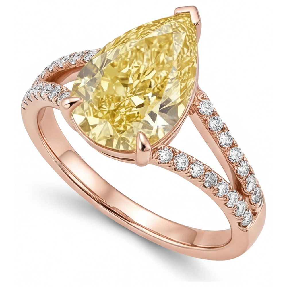 Genuine Fancy Yellow Diamond Solitaire with Side Stones – side view