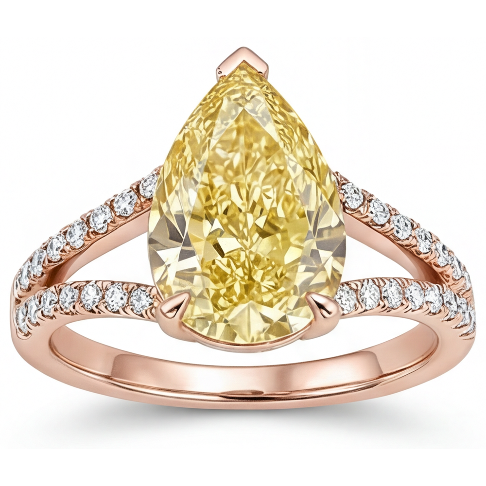 Luxurious Fancy Yellow Diamond Solitaire with Side Stones 2.50 ct – angle view