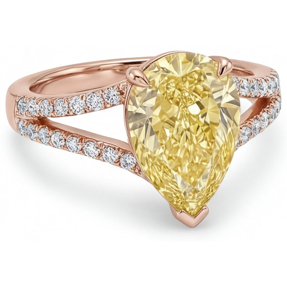 Luxurious Fancy Yellow Diamond Solitaire with Side Stones 2.50 ct – profile view