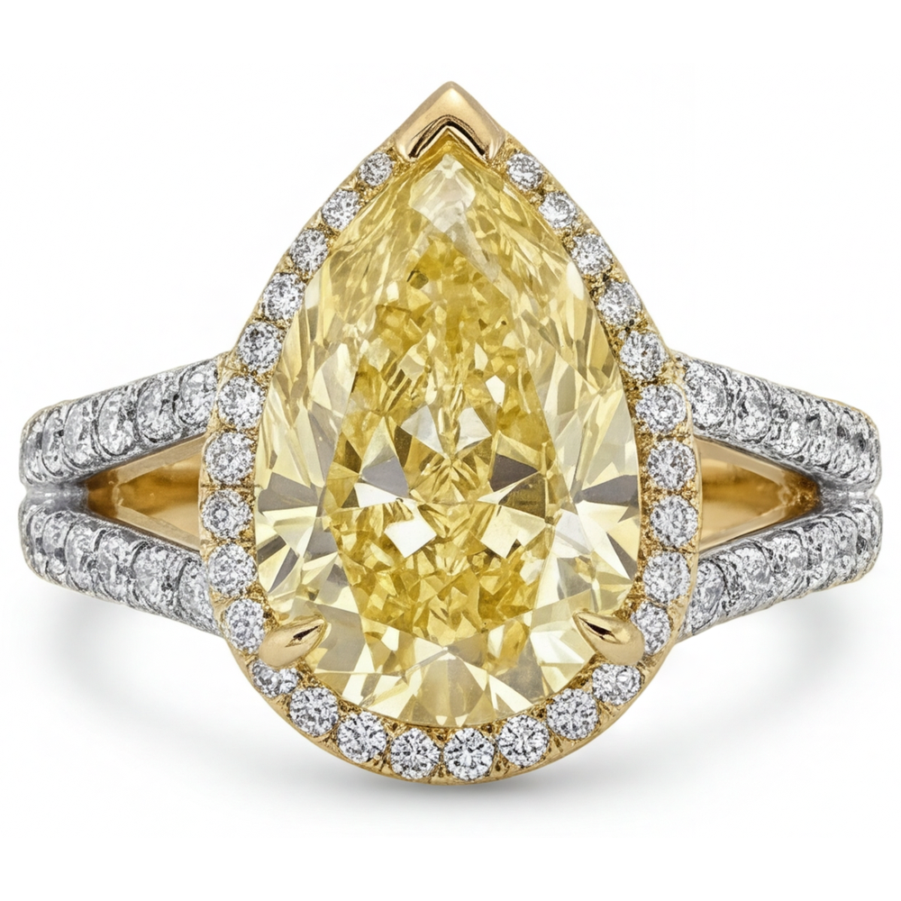 Authentic Fancy Yellow Diamond Statement Ring – angle view