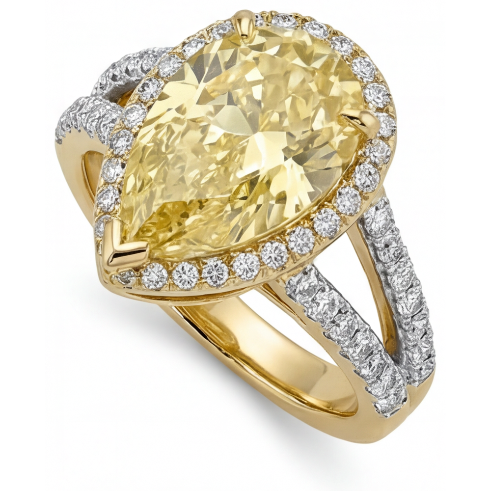 Authentic Fancy Yellow Diamond Statement Ring – profile view