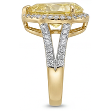 Pear Cut Fancy Yellow Diamond ring in 14K Two Tone Gold – top view