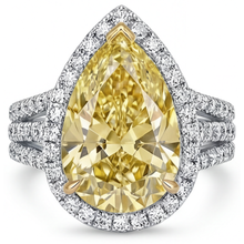 Pear Shape Fancy Yellow Diamond ring in Two-Tone 14K Gold – front view